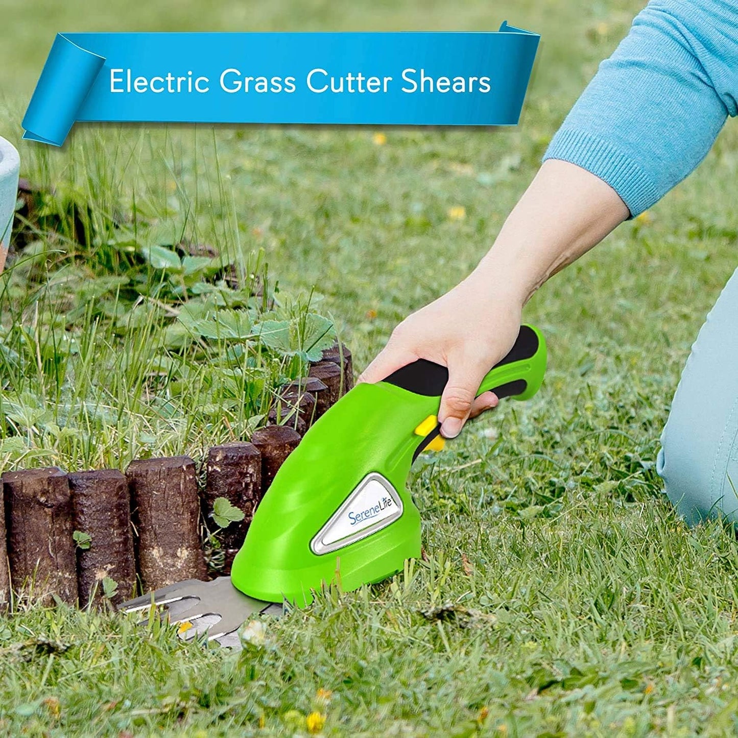 Cordless Handheld Grass Cutter Shears, Portable Lightweight Electric Hedge Trimmer, Hand Held Garden Clippers Powered with Rechargeable 3.6V Battery, Changeable Blade Trimmers Light Green