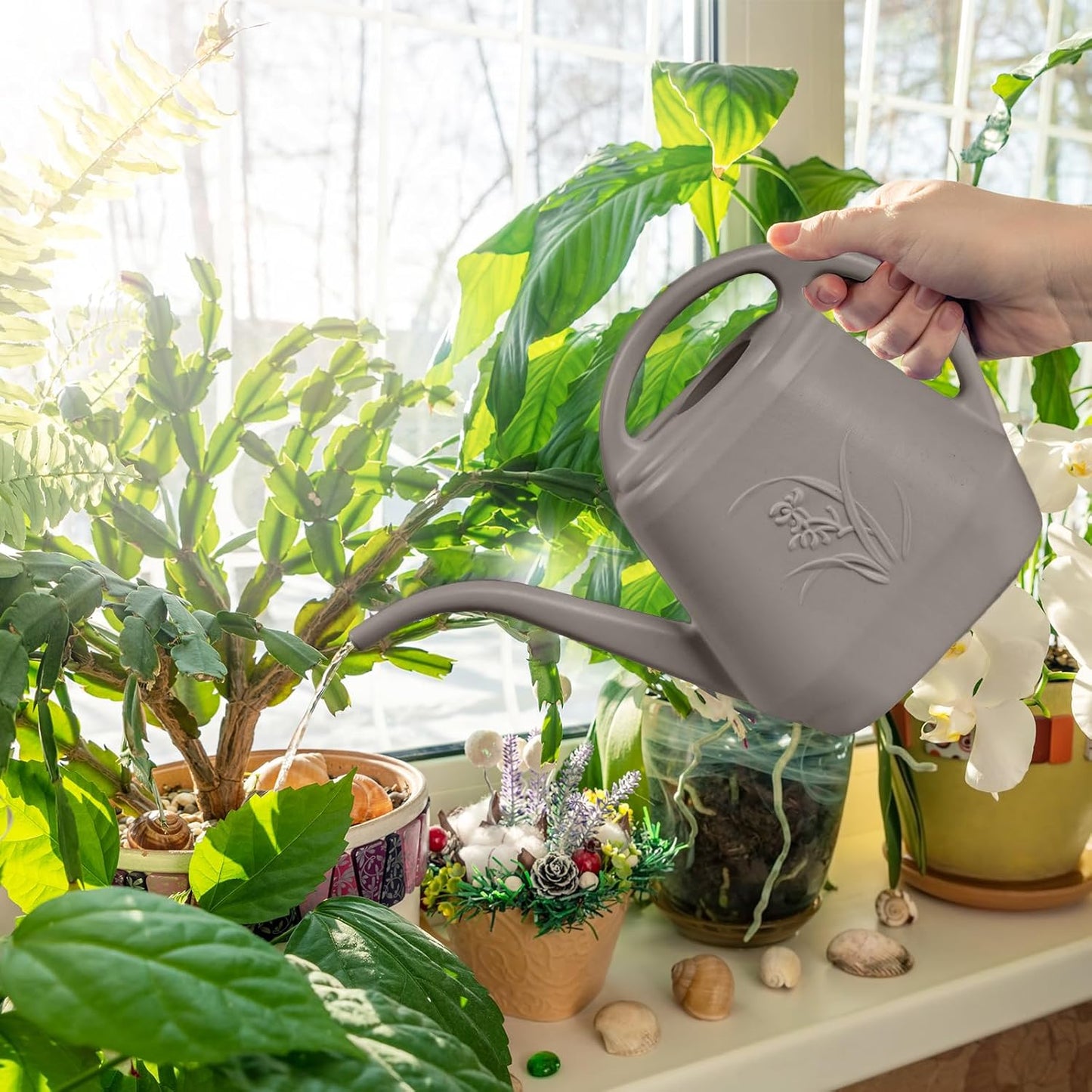 Plant Watering Can - for Indoor and Outdoor Home Garden Plants - with Long Spout - Coffee Color - 1/2 Gallon