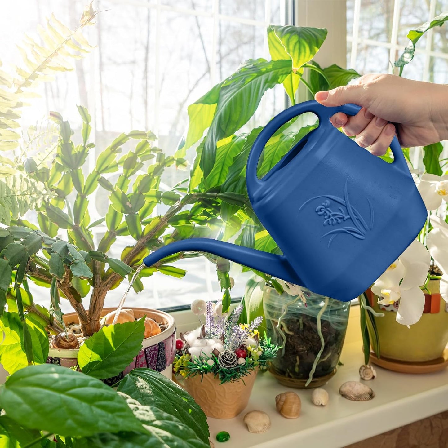Plant Watering Can - for Indoor and Outdoor Home Garden Plants - with Long Spout - Coffee Color - 1/2 Gallon