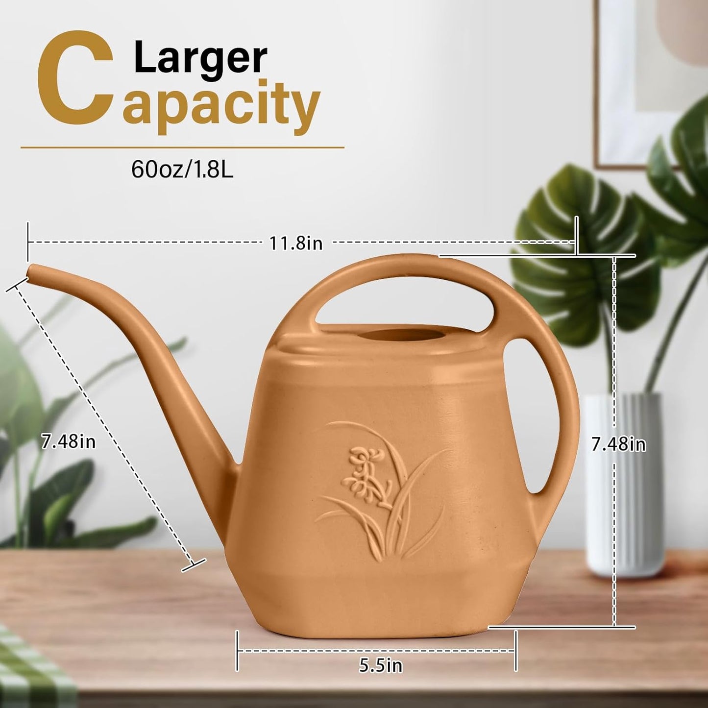Plant Watering Can - for Indoor and Outdoor Home Garden Plants - with Long Spout - Coffee Color - 1/2 Gallon