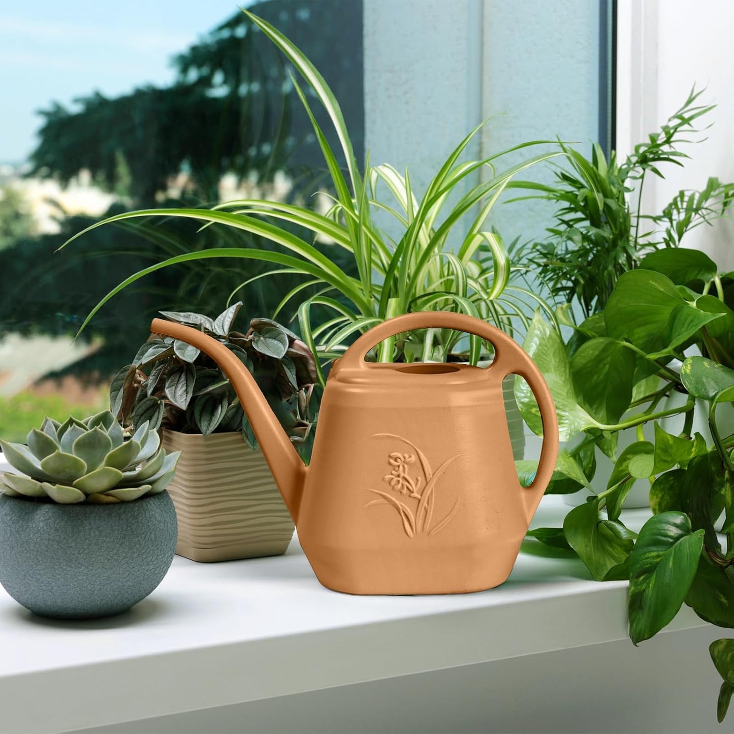 Plant Watering Can - for Indoor and Outdoor Home Garden Plants - with Long Spout - Coffee Color - 1/2 Gallon