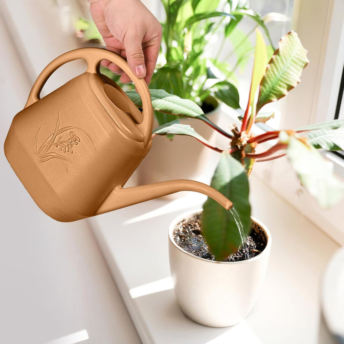 Plant Watering Can - for Indoor and Outdoor Home Garden Plants - with Long Spout - Coffee Color - 1/2 Gallon