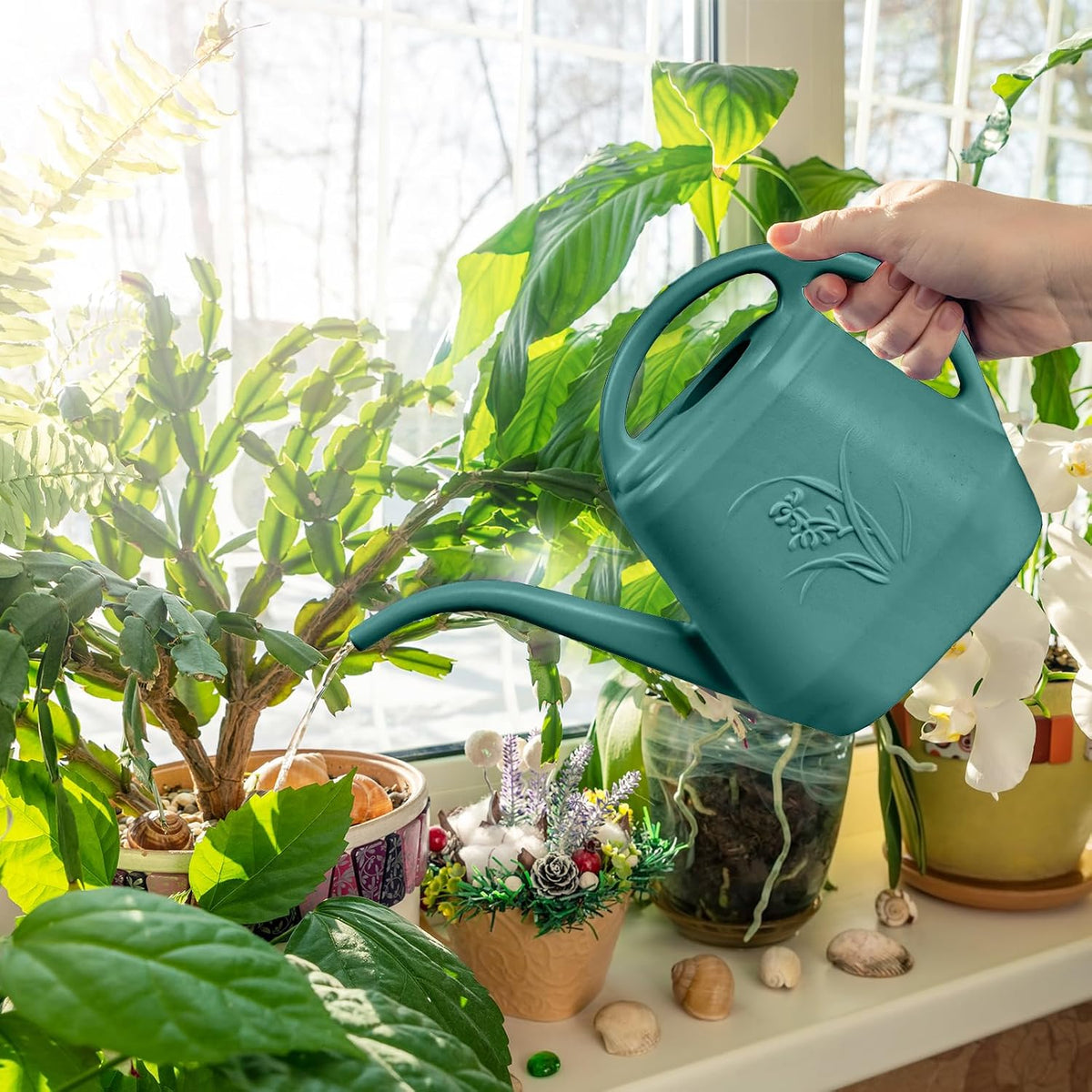 Plant Watering Can - for Indoor and Outdoor Home Garden Plants - with Long Spout - Coffee Color - 1/2 Gallon
