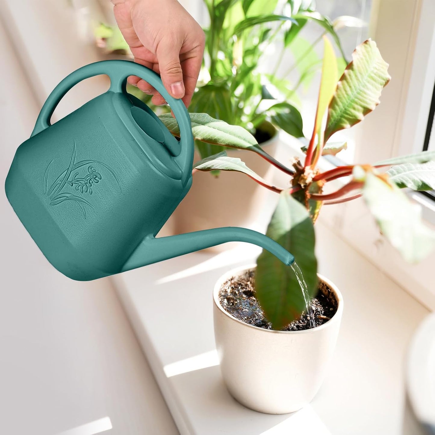 Plant Watering Can - for Indoor and Outdoor Home Garden Plants - with Long Spout - Coffee Color - 1/2 Gallon