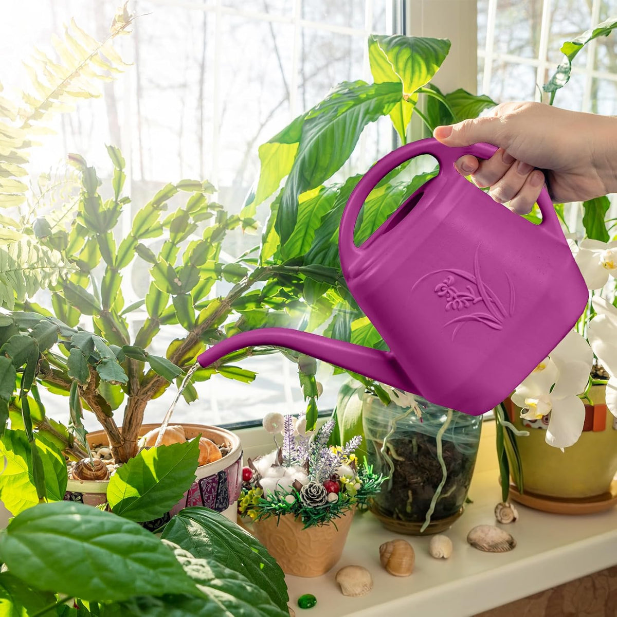 Plant Watering Can - for Indoor and Outdoor Home Garden Plants - with Long Spout - Coffee Color - 1/2 Gallon