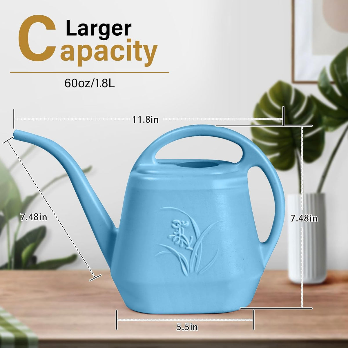 Plant Watering Can - for Indoor and Outdoor Home Garden Plants - with Long Spout - Coffee Color - 1/2 Gallon
