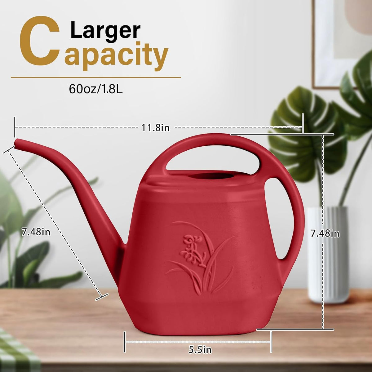 Plant Watering Can - for Indoor and Outdoor Home Garden Plants - with Long Spout - Coffee Color - 1/2 Gallon