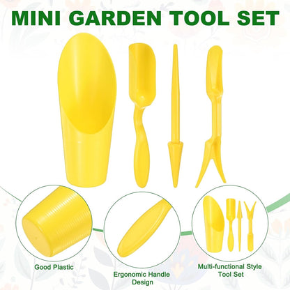 1-Set Garden Shovel Hand Tools Transplanting Succulent Cultivation Digging Scoops Kits, Plastic Mini Garden Tool Set for Flower Planting/Bonsai Potting [Yellow]