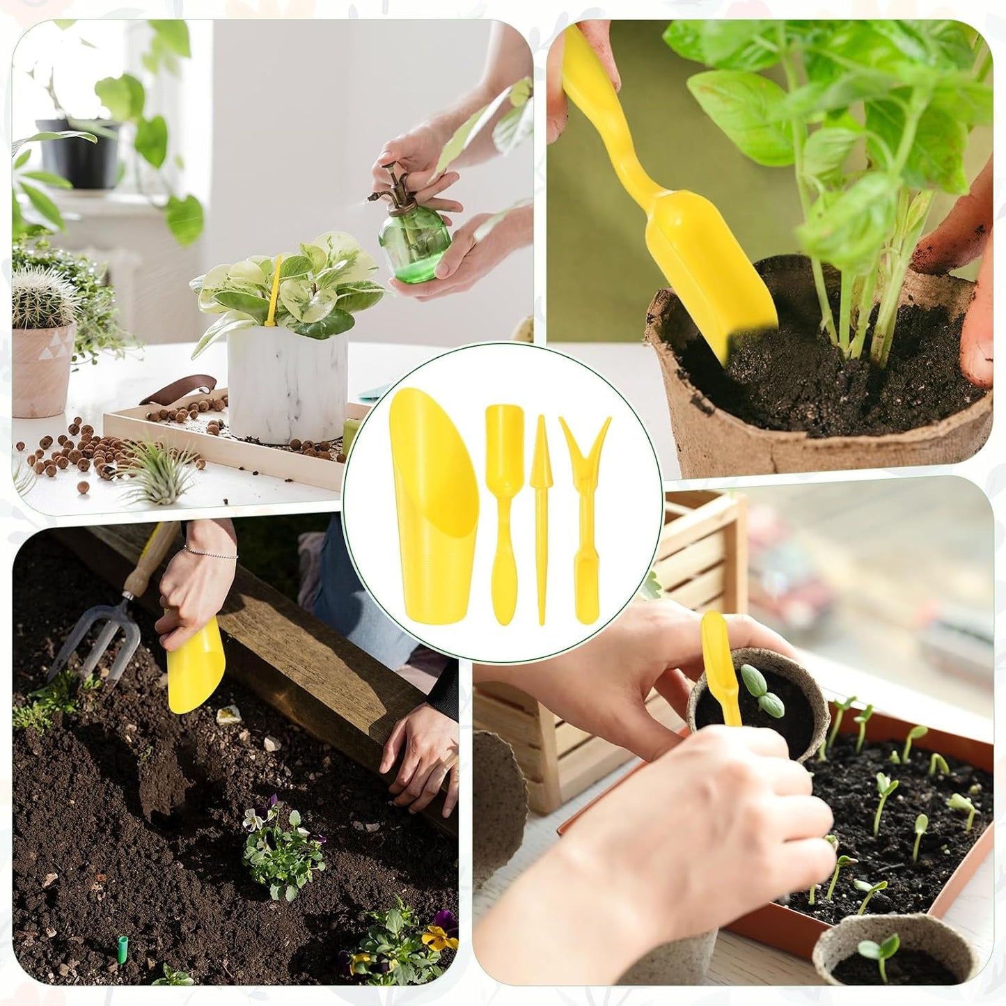 1-Set Garden Shovel Hand Tools Transplanting Succulent Cultivation Digging Scoops Kits, Plastic Mini Garden Tool Set for Flower Planting/Bonsai Potting [Yellow]