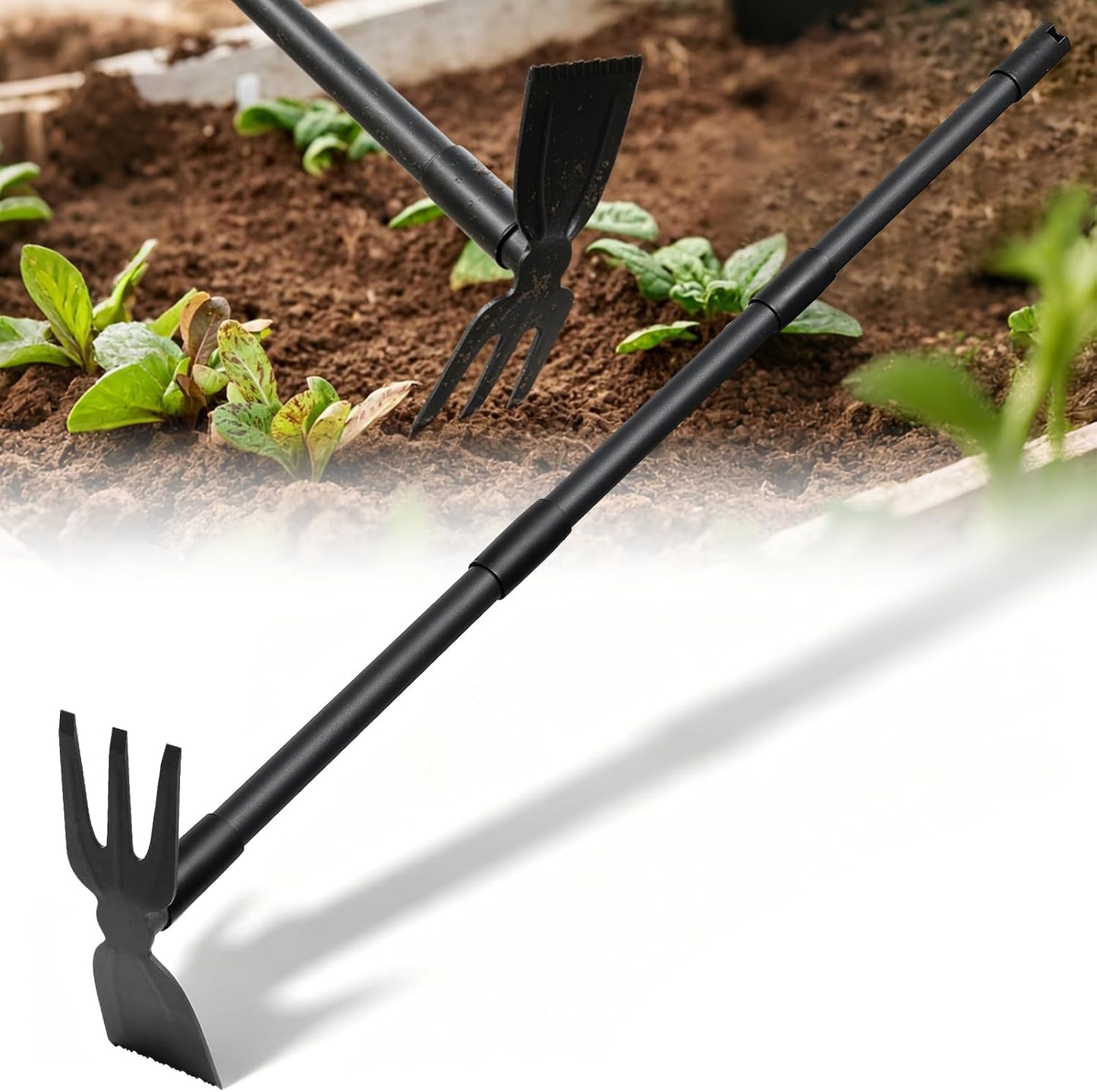 Weed Puller Tool with Long Handle, 2-in-1 Hand Weed Rake and Garden Hoe, 45.5" Manual Weeder Weeding Pull Tool for Lawn, Yard, Patio and Garden