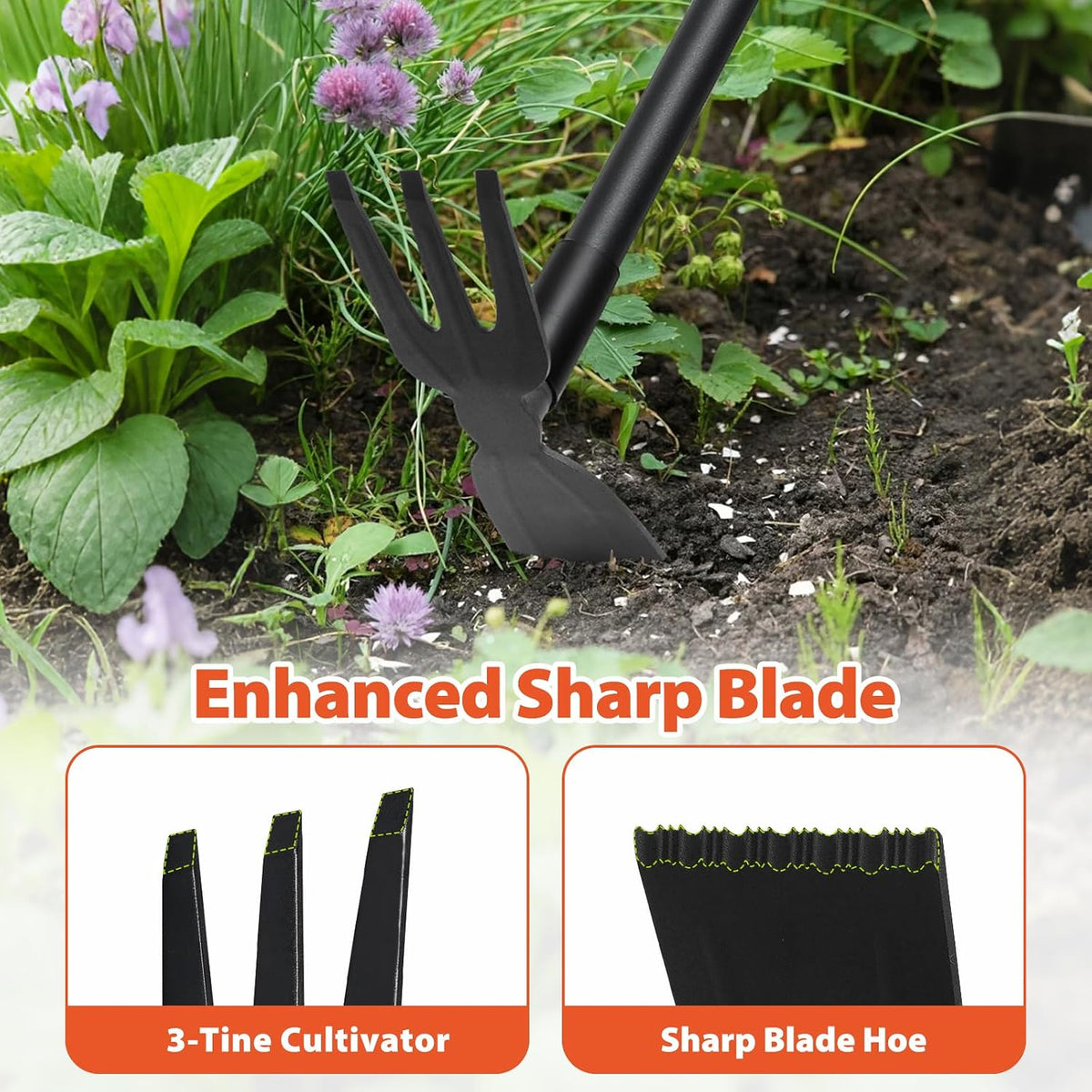 Weed Puller Tool with Long Handle, 2-in-1 Hand Weed Rake and Garden Hoe, 45.5" Manual Weeder Weeding Pull Tool for Lawn, Yard, Patio and Garden
