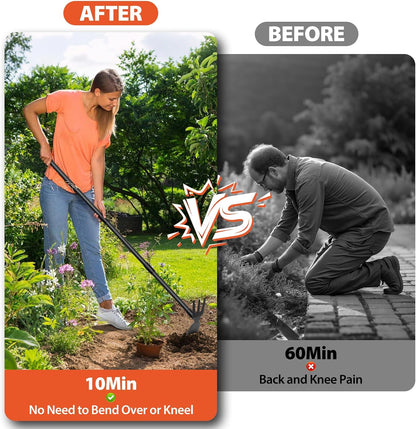 Weed Puller Tool with Long Handle, 2-in-1 Hand Weed Rake and Garden Hoe, 45.5" Manual Weeder Weeding Pull Tool for Lawn, Yard, Patio and Garden