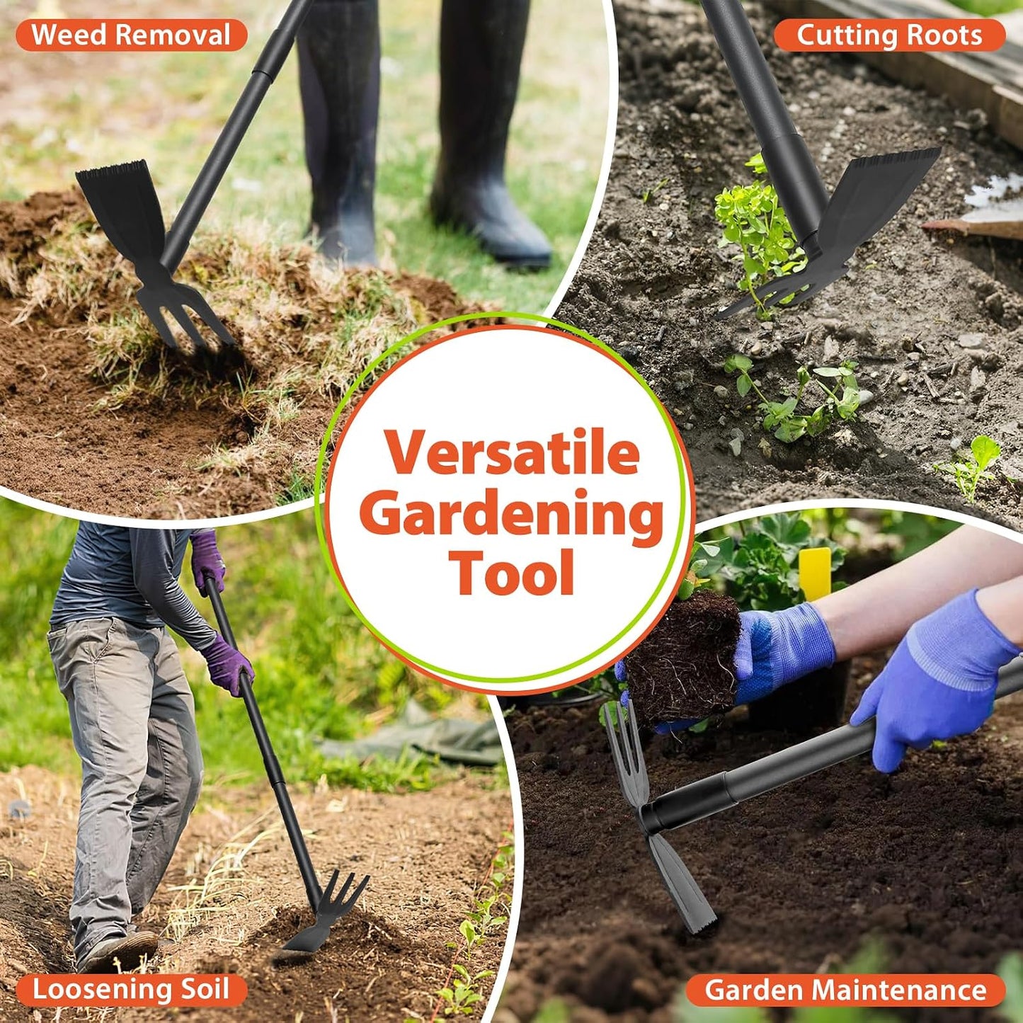 Weed Puller Tool with Long Handle, 2-in-1 Hand Weed Rake and Garden Hoe, 45.5" Manual Weeder Weeding Pull Tool for Lawn, Yard, Patio and Garden