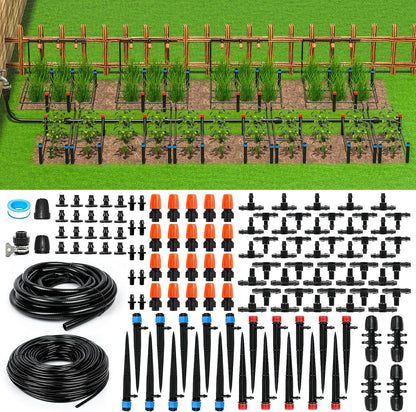 226FT Greenhouse Micro Drip Irrigation Kit, Automatic Patio Plant Watering System with 1/4" & 1/2" Tubing, Adjustable Nozzles, Emitters, & Barbed Fittings for Efficient Irrigation