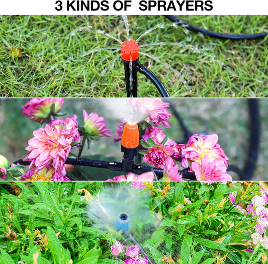 226FT Greenhouse Micro Drip Irrigation Kit, Automatic Patio Plant Watering System with 1/4" & 1/2" Tubing, Adjustable Nozzles, Emitters, & Barbed Fittings for Efficient Irrigation