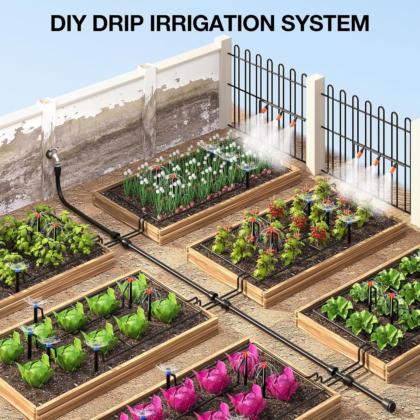 226FT Greenhouse Micro Drip Irrigation Kit, Automatic Patio Plant Watering System with 1/4" & 1/2" Tubing, Adjustable Nozzles, Emitters, & Barbed Fittings for Efficient Irrigation