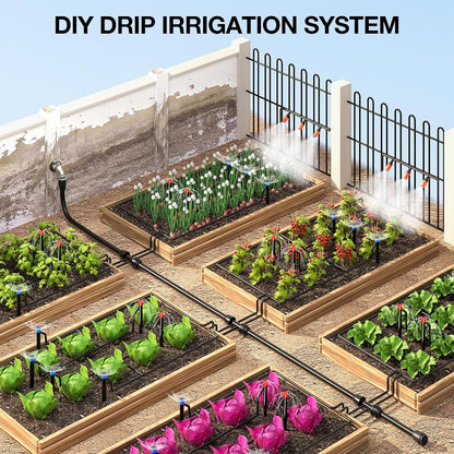 226FT Greenhouse Micro Drip Irrigation Kit, Automatic Patio Plant Watering System with 1/4" & 1/2" Tubing, Adjustable Nozzles, Emitters, & Barbed Fittings for Efficient Irrigation