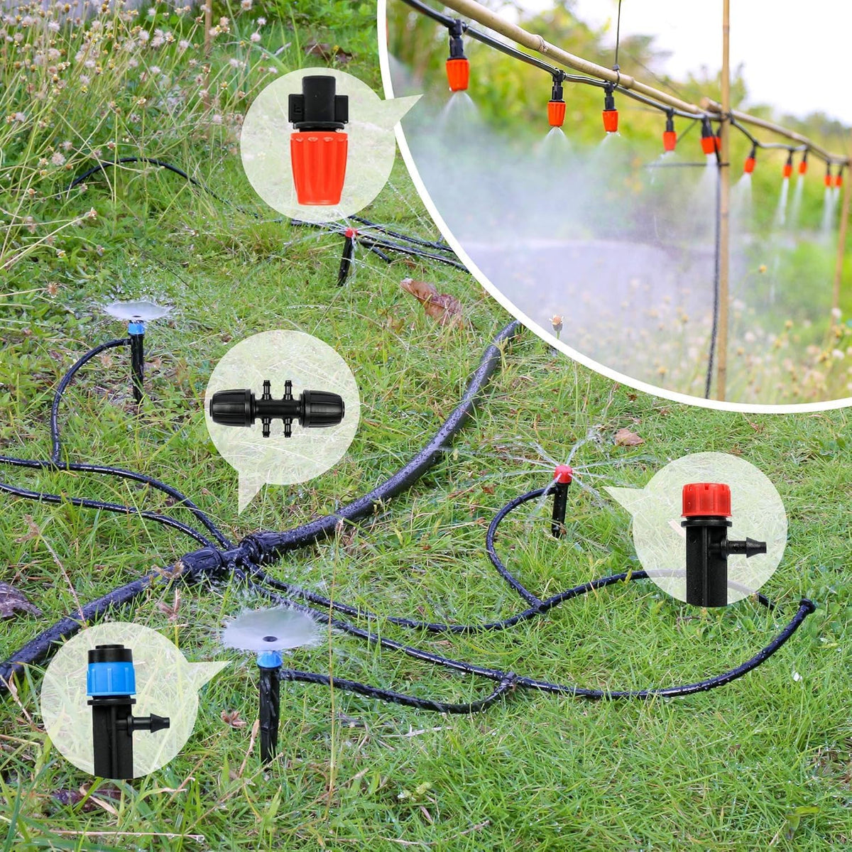 226FT Greenhouse Micro Drip Irrigation Kit, Automatic Patio Plant Watering System with 1/4" & 1/2" Tubing, Adjustable Nozzles, Emitters, & Barbed Fittings for Efficient Irrigation