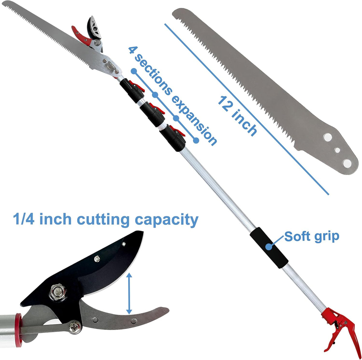 4 Section Extendable Tree Pruner & Pole Saw with Cut and Hold
