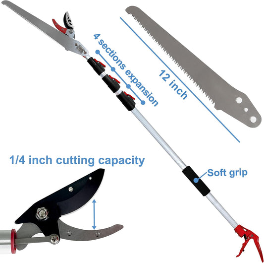 4 Section Extendable Tree Pruner & Pole Saw with Cut and Hold