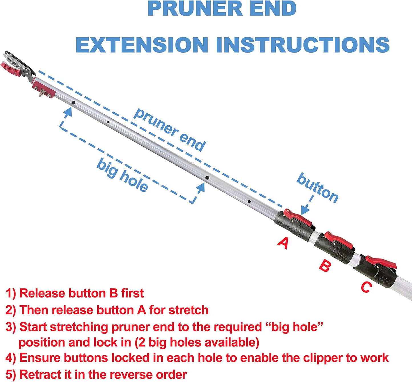 4 Section Extendable Tree Pruner & Pole Saw with Cut and Hold