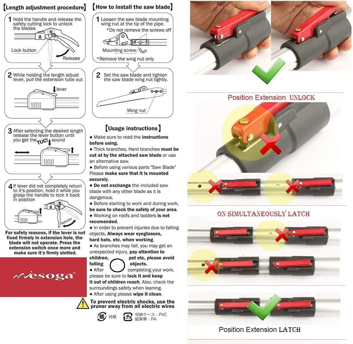 4 Section Extendable Tree Pruner & Pole Saw with Cut and Hold