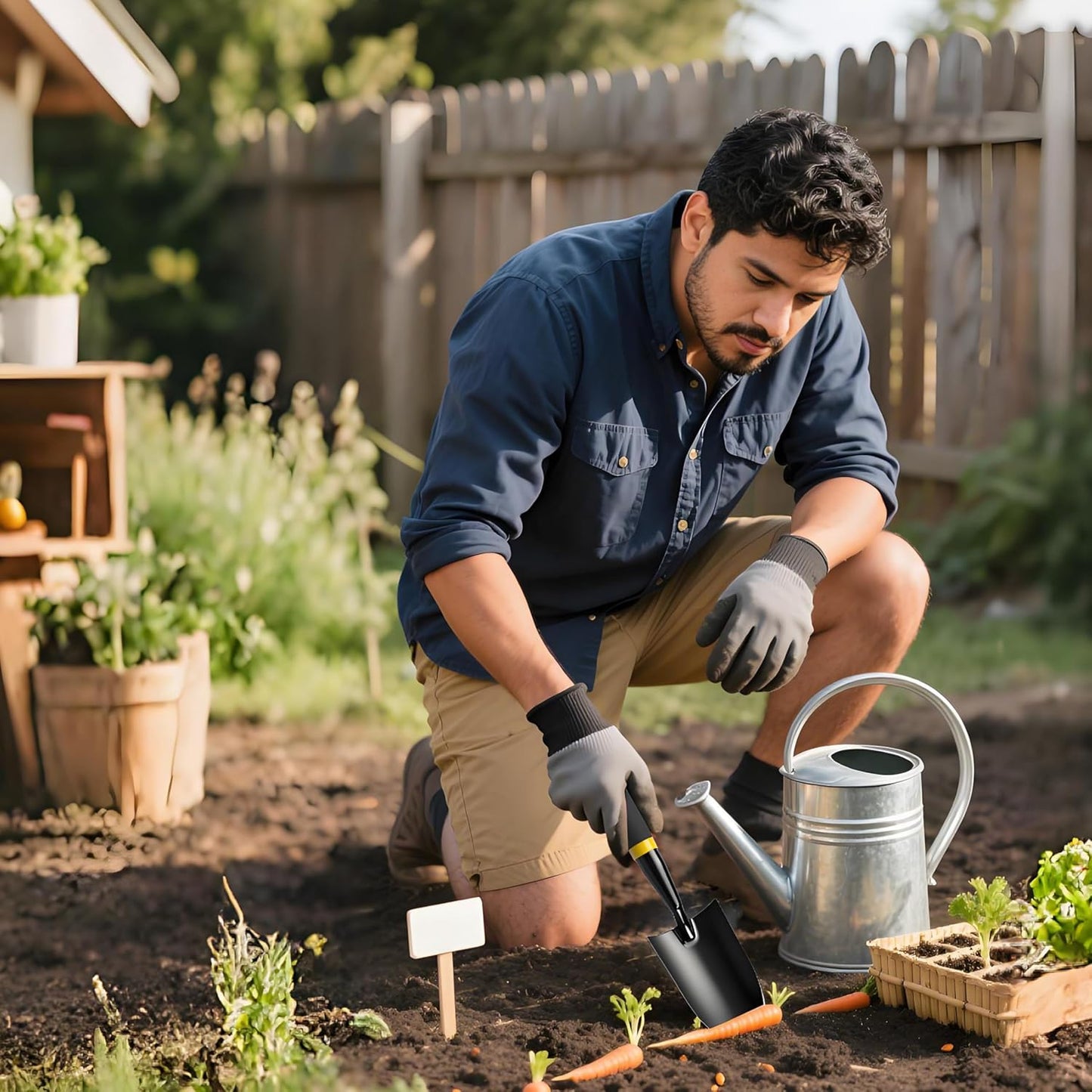 Garden Trowel - Metal Hand Shovel with Rubber Handle. This Garden Hand Trowel is Easy to use and Suitable for Soil Planting, Digging, transplanting and Outdoor Exploration Activities (Wide Shovel)