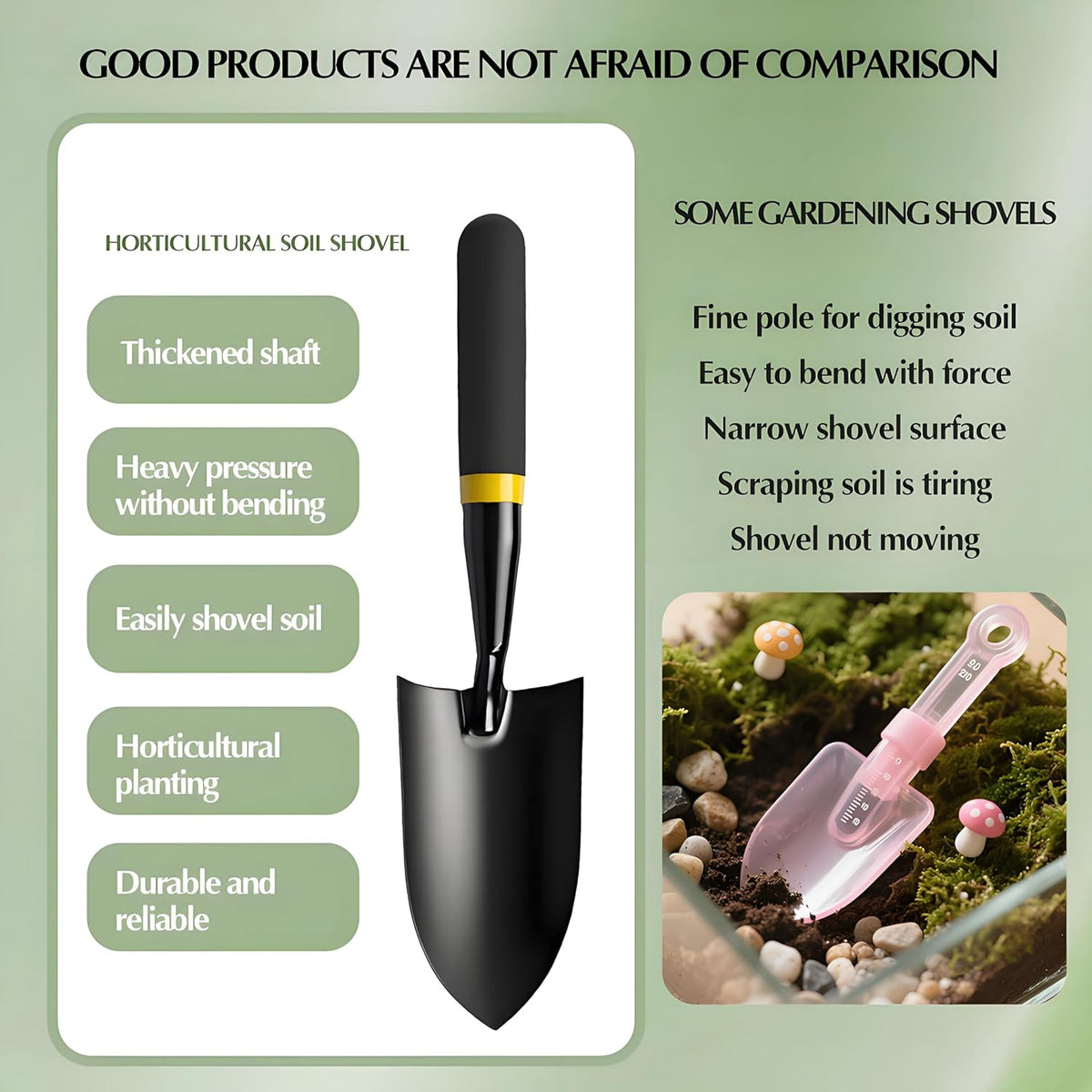 Garden Trowel - Metal Hand Shovel with Rubber Handle. This Garden Hand Trowel is Easy to use and Suitable for Soil Planting, Digging, transplanting and Outdoor Exploration Activities (Wide Shovel)