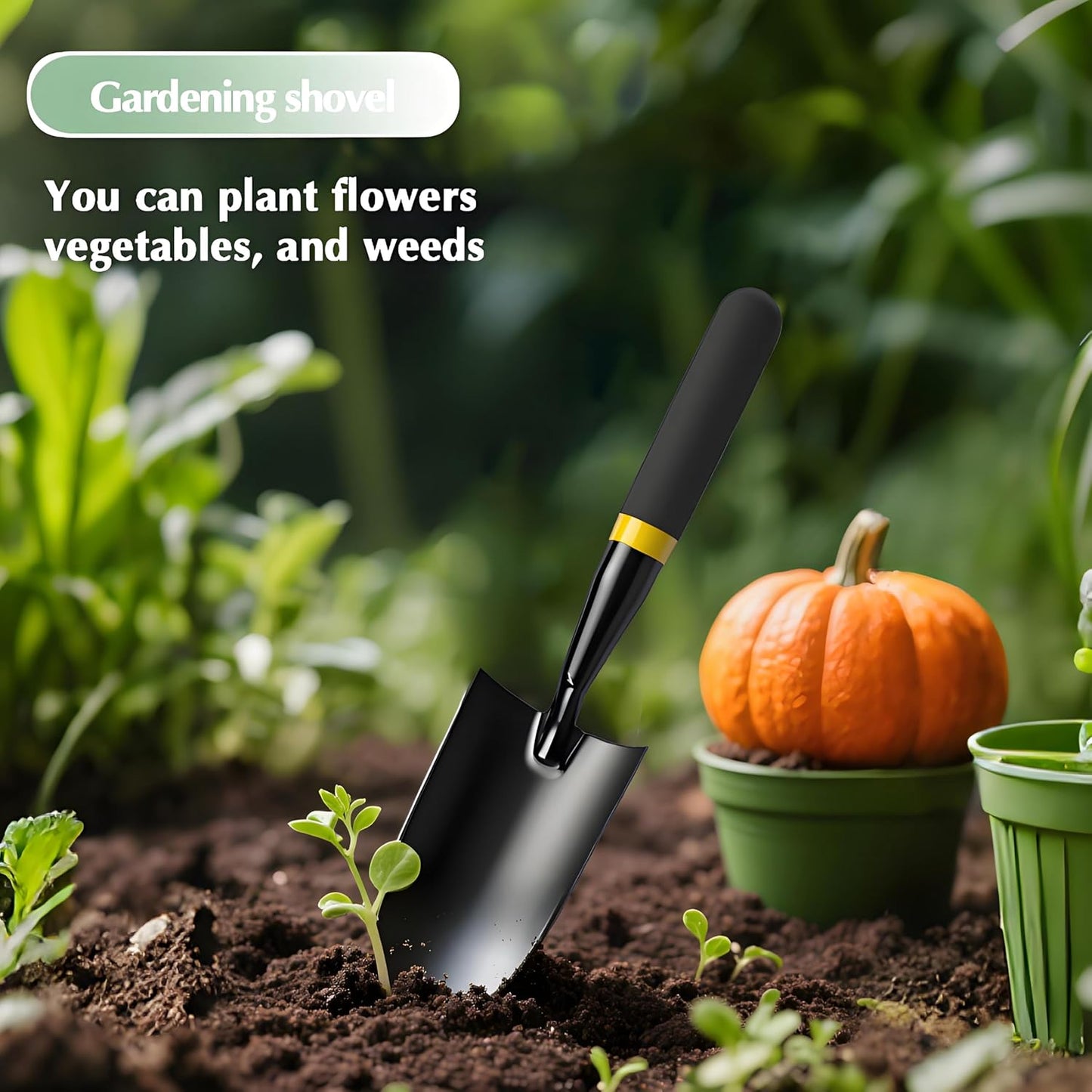 Garden Trowel - Metal Hand Shovel with Rubber Handle. This Garden Hand Trowel is Easy to use and Suitable for Soil Planting, Digging, transplanting and Outdoor Exploration Activities (Wide Shovel)