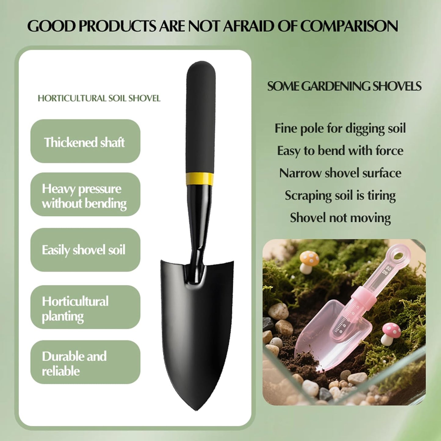 Garden Trowel - Metal Hand Shovel with Rubber Handle. This Garden Hand Trowel is Easy to use and Suitable for Soil Planting, Digging, transplanting and Outdoor Exploration Activities (Wide Shovel)