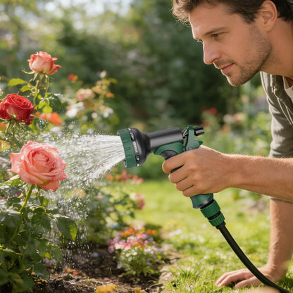 Garden Water Hose Nozzle, Water Spray Nozzle with 10 Spray Modes Suitable for Watering Plants, Iawns and Gardens, Car Washing, Cleaning, Showering Pets and Outdoor Fun, Green