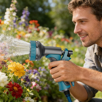 Garden Water Hose Nozzle, Water Spray Nozzle with 10 Spray Modes Suitable for Watering Plants, Iawns and Gardens, Car Washing, Cleaning, Showering Pets and Outdoor Fun, Green