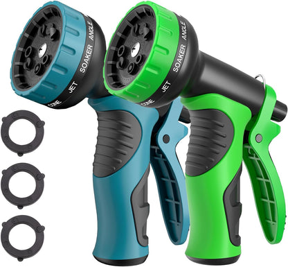 Garden Water Hose Nozzle, Water Spray Nozzle with 10 Spray Modes Suitable for Watering Plants, Iawns and Gardens, Car Washing, Cleaning, Showering Pets and Outdoor Fun, Green
