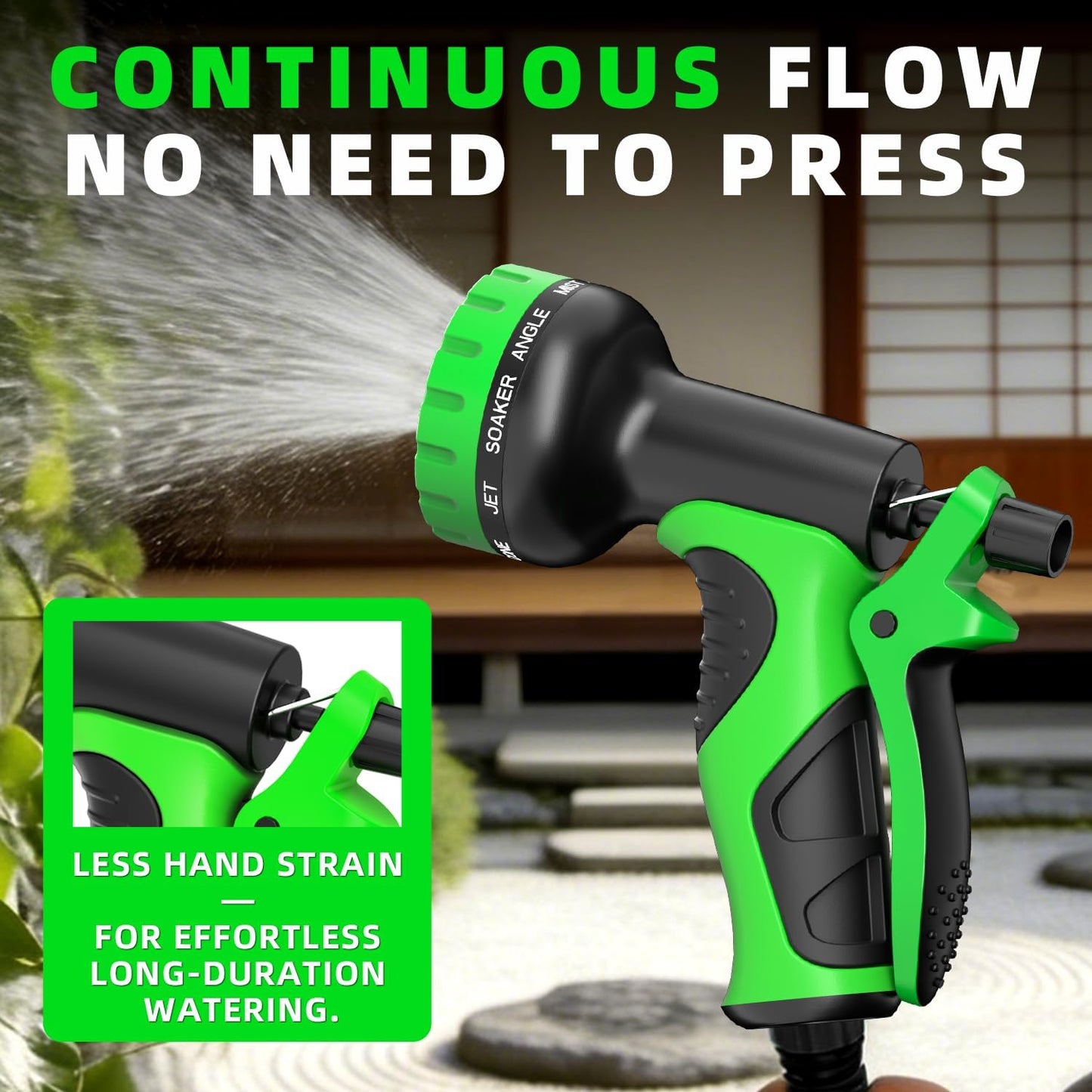 Garden Water Hose Nozzle, Water Spray Nozzle with 10 Spray Modes Suitable for Watering Plants, Iawns and Gardens, Car Washing, Cleaning, Showering Pets and Outdoor Fun, Green