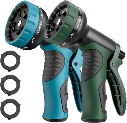 Garden Water Hose Nozzle, Water Spray Nozzle with 10 Spray Modes Suitable for Watering Plants, Iawns and Gardens, Car Washing, Cleaning, Showering Pets and Outdoor Fun, Green
