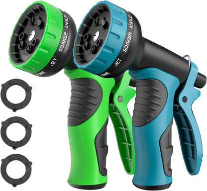 Garden Water Hose Nozzle, Water Spray Nozzle with 10 Spray Modes Suitable for Watering Plants, Iawns and Gardens, Car Washing, Cleaning, Showering Pets and Outdoor Fun, Green