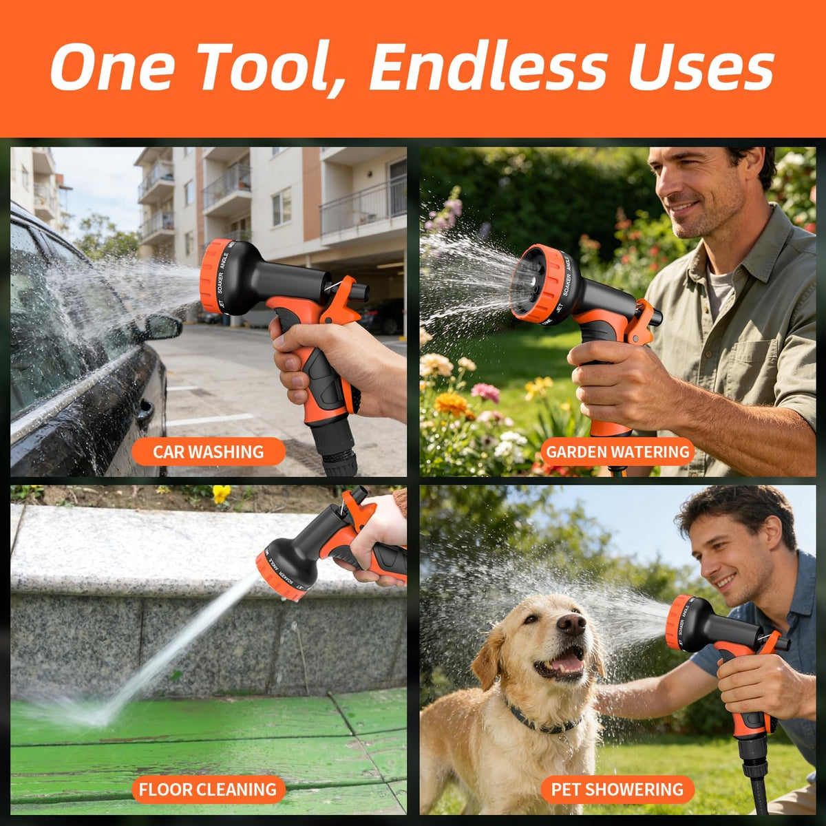 Garden Water Hose Nozzle, Water Spray Nozzle with 10 Spray Modes Suitable for Watering Plants, Iawns and Gardens, Car Washing, Cleaning, Showering Pets and Outdoor Fun, Green