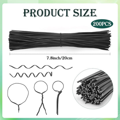 200 PCS Twist Ties for Plants, 7.8 Inch Garden Twist Ties Reusable Green Cable Tie with Rugged Metal Innercores for Bread Cake Pop Candy Bags Cable Organization Christmas Tree Gardening Decor