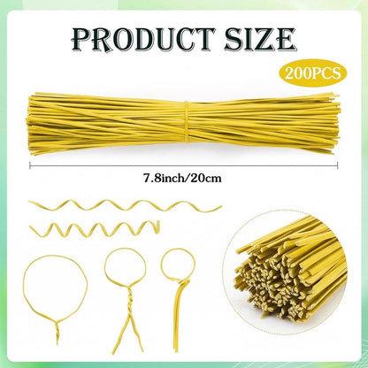 200 PCS Twist Ties for Plants, 7.8 Inch Garden Twist Ties Reusable Green Cable Tie with Rugged Metal Innercores for Bread Cake Pop Candy Bags Cable Organization Christmas Tree Gardening Decor