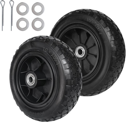 10" 3.00-4 Flat Free Tire 5/8" Bearing 2.2" Hub for Hand Truck 2PK