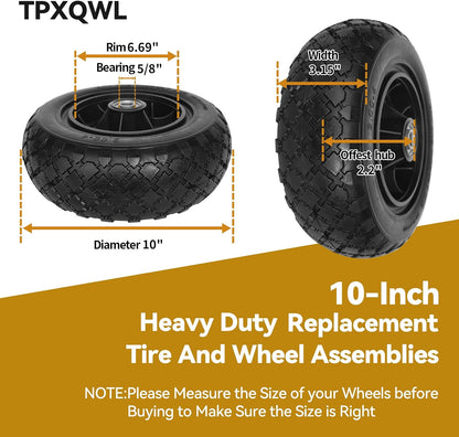 10" 3.00-4 Flat Free Tire 5/8" Bearing 2.2" Hub for Hand Truck 2PK
