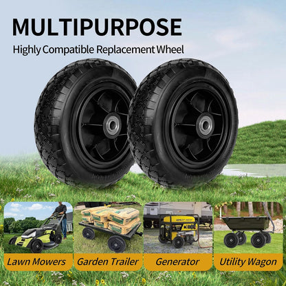 10" 3.00-4 Flat Free Tire 5/8" Bearing 2.2" Hub for Hand Truck 2PK