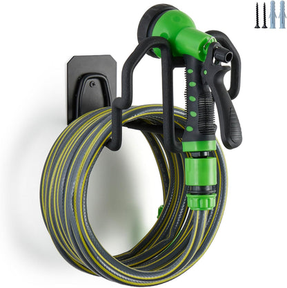 Wall Mount Hose Holder with Nozzle Slot,Rust Resistant,Matte Black