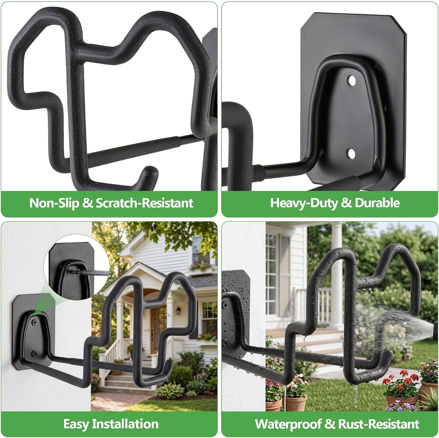 Wall Mount Hose Holder with Nozzle Slot,Rust Resistant,Matte Black