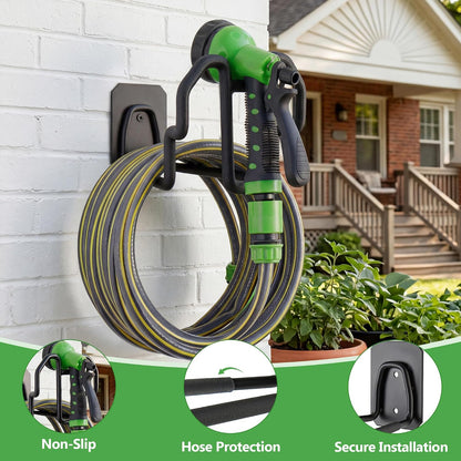 Wall Mount Hose Holder with Nozzle Slot,Rust Resistant,Matte Black