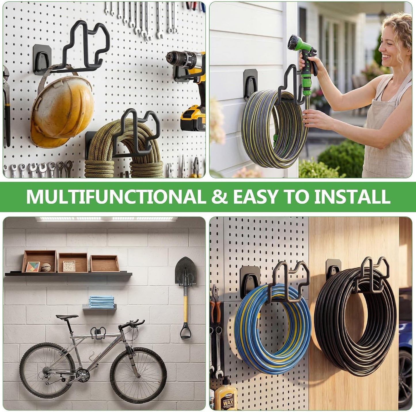 Wall Mount Hose Holder with Nozzle Slot,Rust Resistant,Matte Black