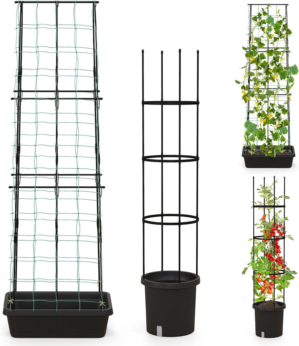 2 Pack Tomato Cage, Metal Garden Trellis w/Adjustable Height & Self-Watering System for Vines Potted Plants Vegetables, Tall Plant Support Tomato Trellis w/Planter Box