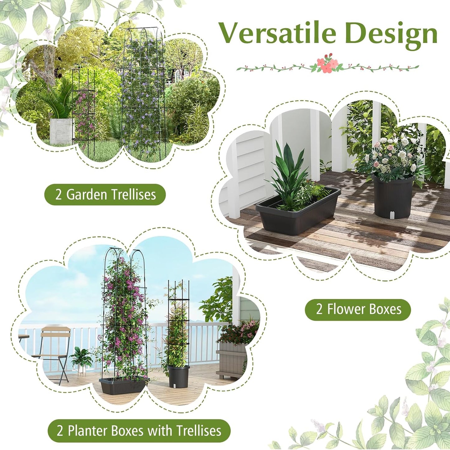 2 Pack Tomato Cage, Metal Garden Trellis w/Adjustable Height & Self-Watering System for Vines Potted Plants Vegetables, Tall Plant Support Tomato Trellis w/Planter Box