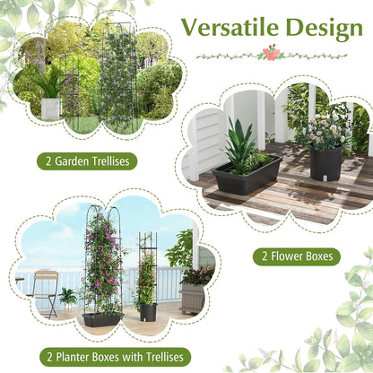 2 Pack Tomato Cage, Metal Garden Trellis w/Adjustable Height & Self-Watering System for Vines Potted Plants Vegetables, Tall Plant Support Tomato Trellis w/Planter Box