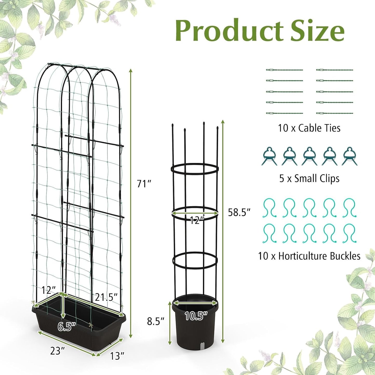 2 Pack Tomato Cage, Metal Garden Trellis w/Adjustable Height & Self-Watering System for Vines Potted Plants Vegetables, Tall Plant Support Tomato Trellis w/Planter Box